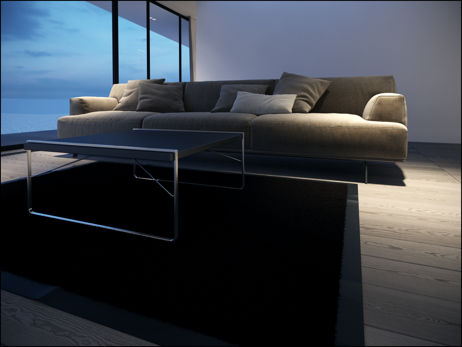 en 3d-modell av en stue.