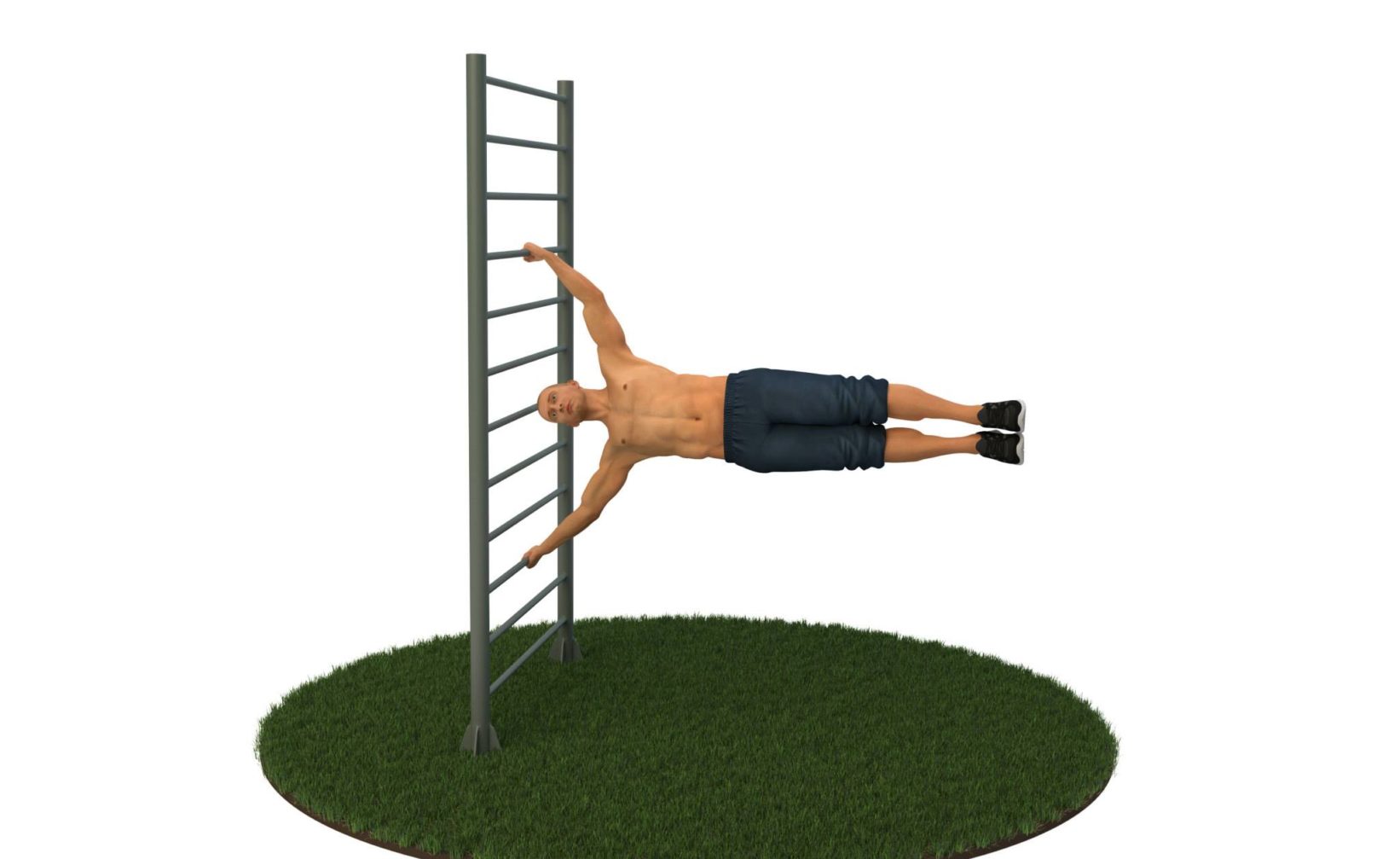 et bilde av en mann som gjør en push up på en stige.
