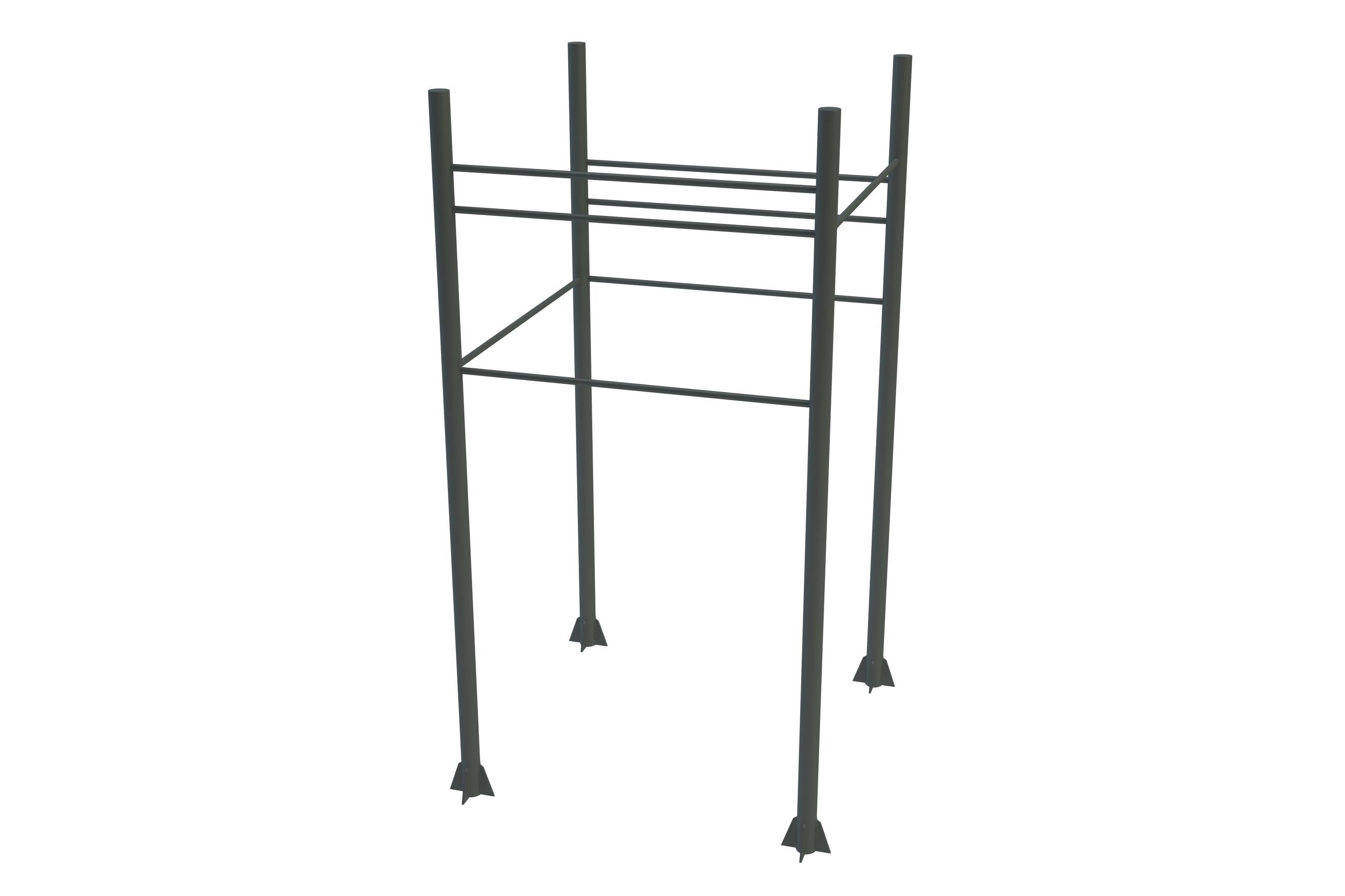 en 3d-modell av et metallstativ på svart bakgrunn.