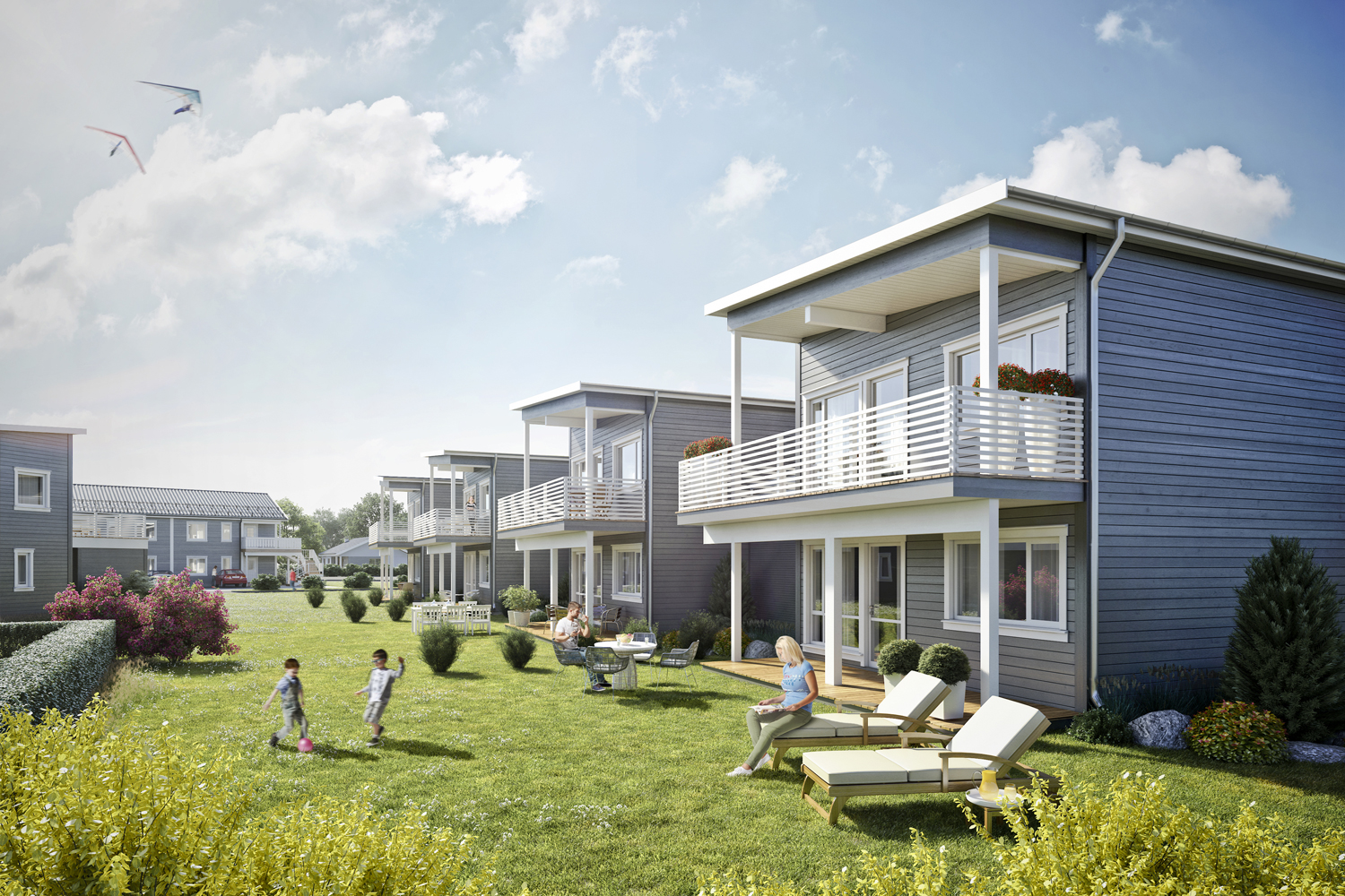 en kunstners gjengivelse av et boligområde.