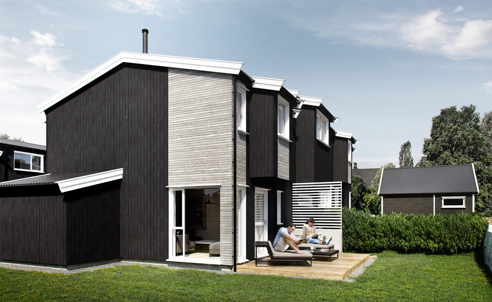 Aekos svarte hus-visualisering til salgs i 2016.