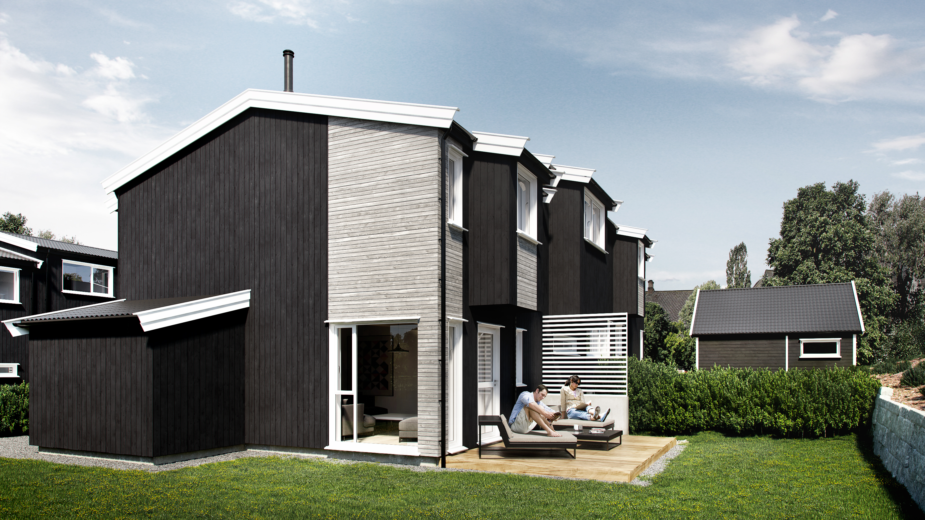 Aekos svarte hus-visualisering til salgs i 2016.