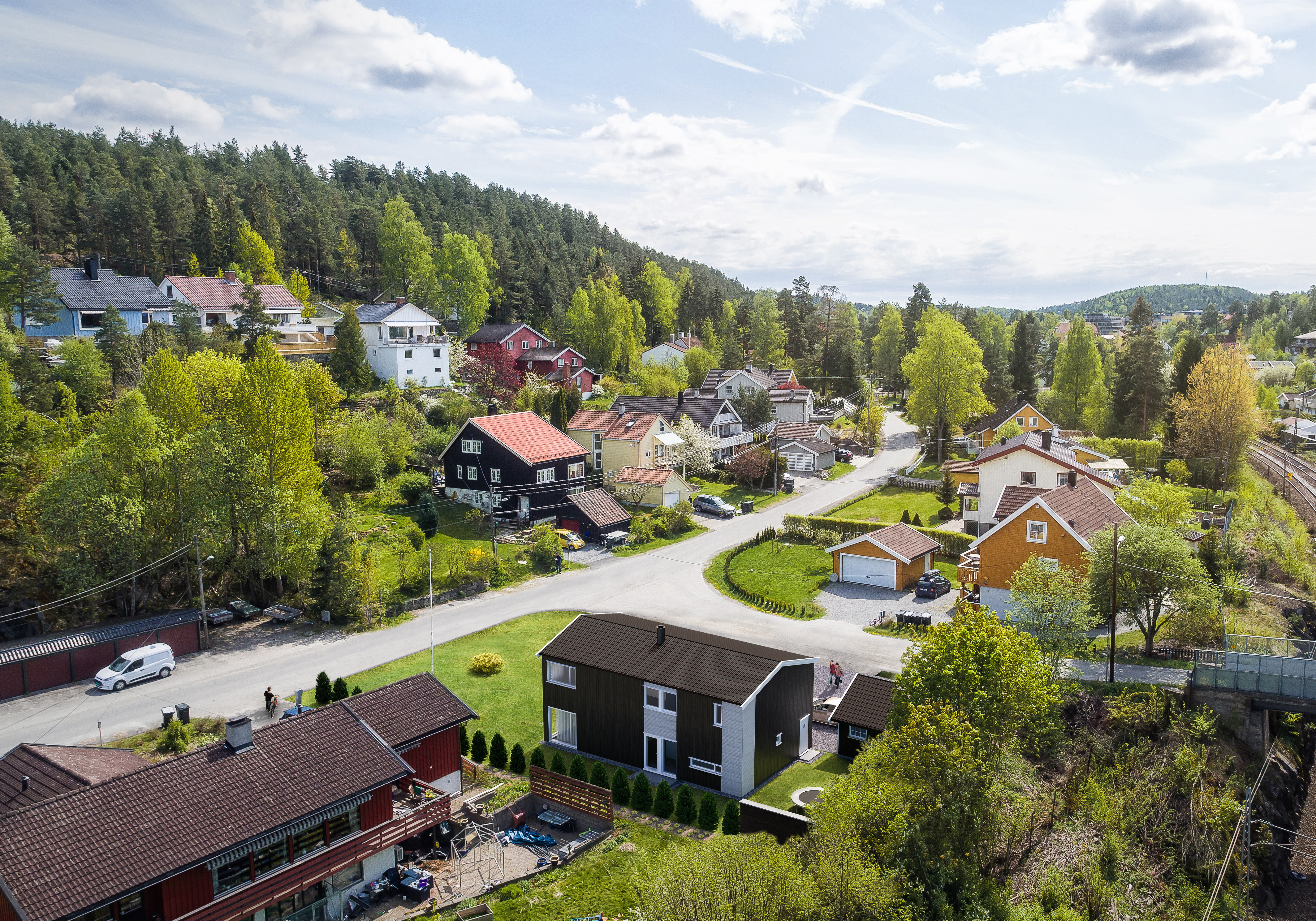 En liten svensk by visualisert for potensielt salg i 2016.
