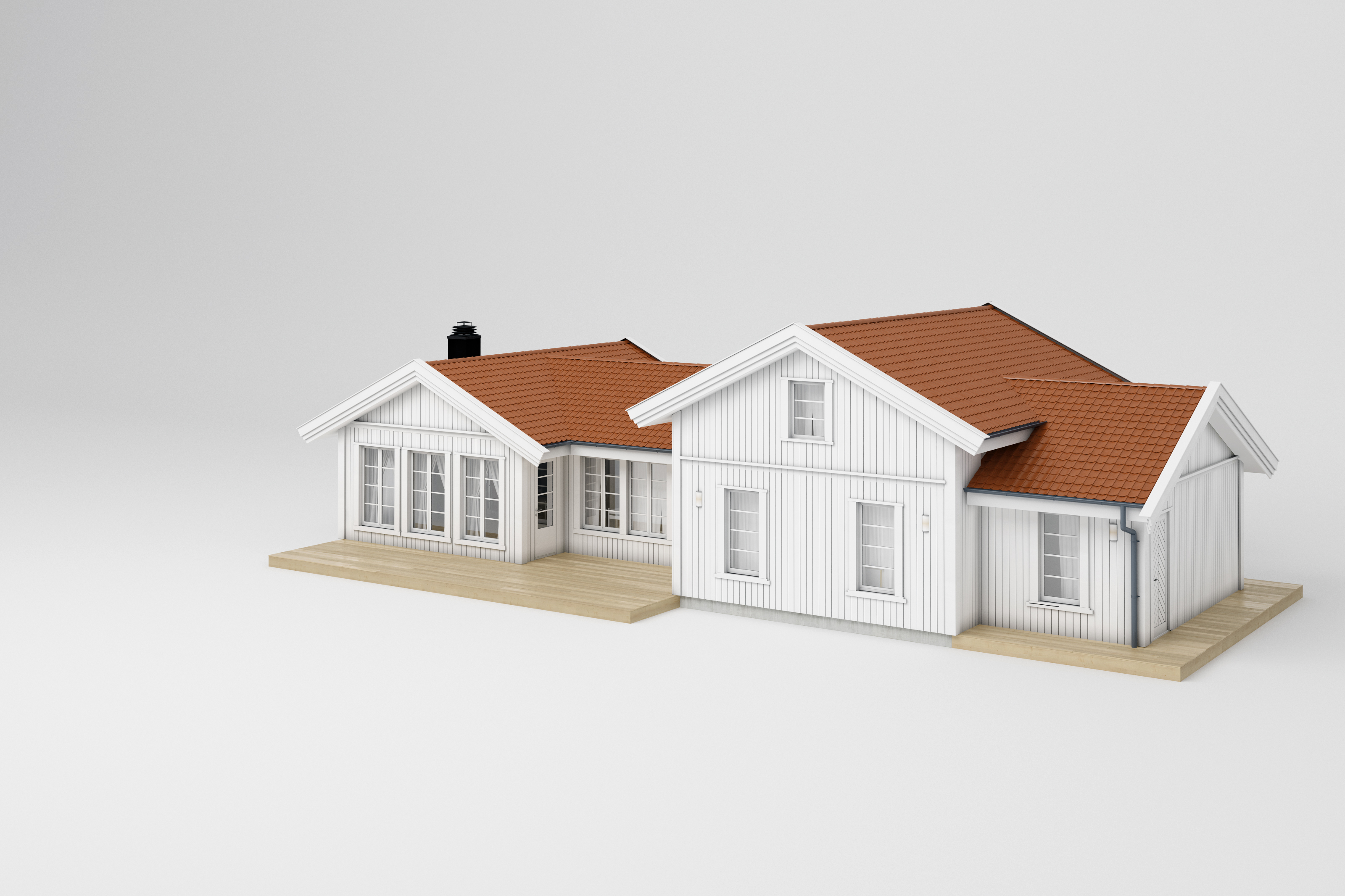 en 3D-visualisering av et hus for Telemarkhytter for salgsformål i 2016.