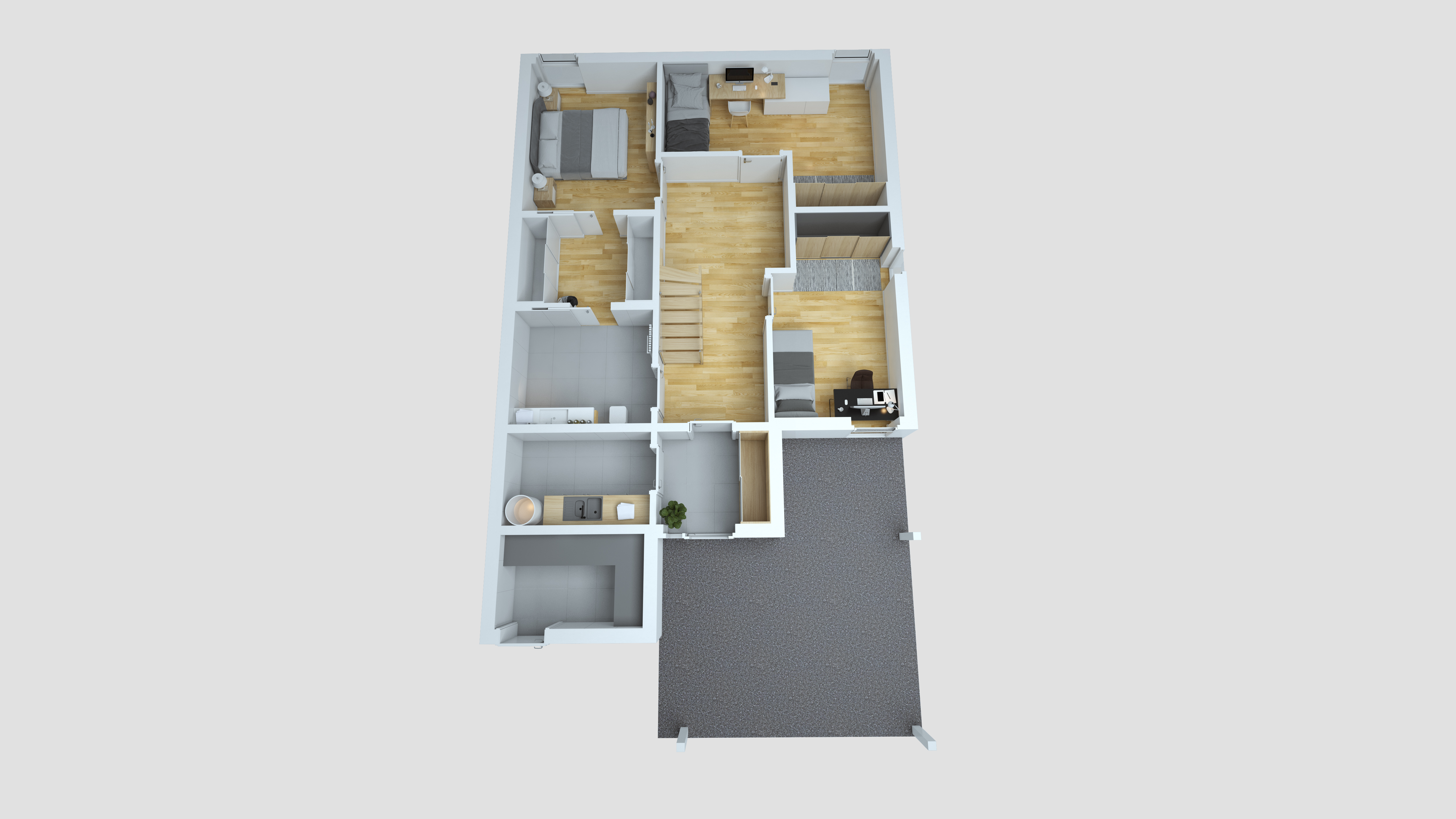 Planløsning med to soverom visualisert for salg av Opthimal i 2016.