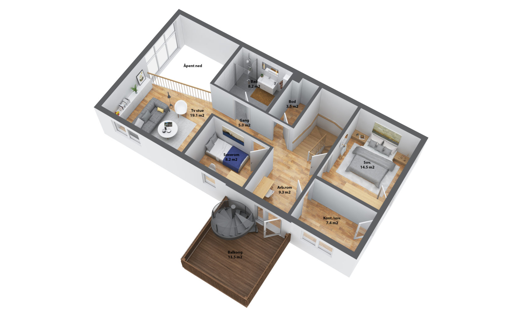 Visualisering for salg av en to-roms leilighet i 2017.