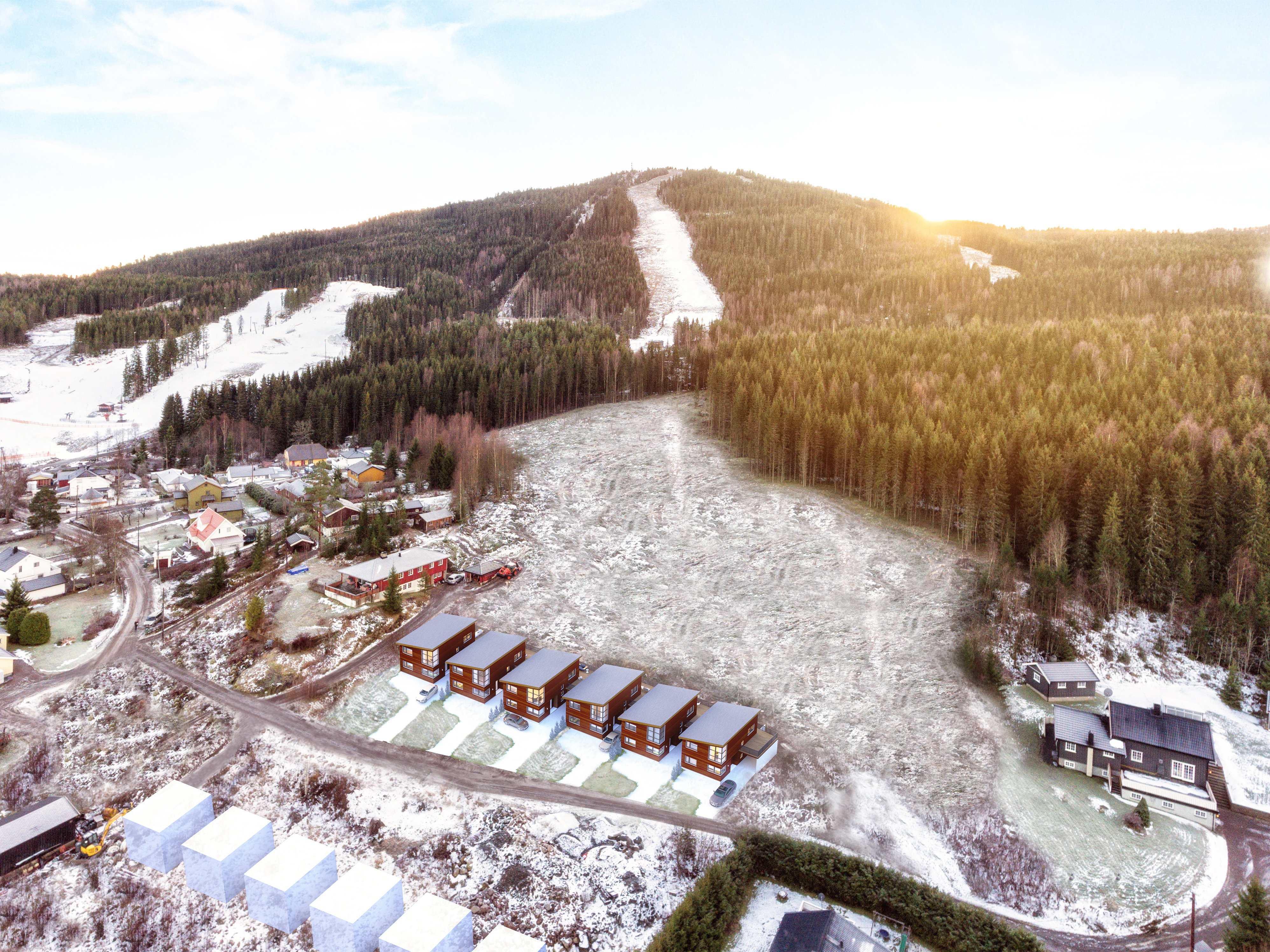 Flyfoto av et alpinanlegg for visualisering av salgsformål for DNB Eiendom i 2017.
