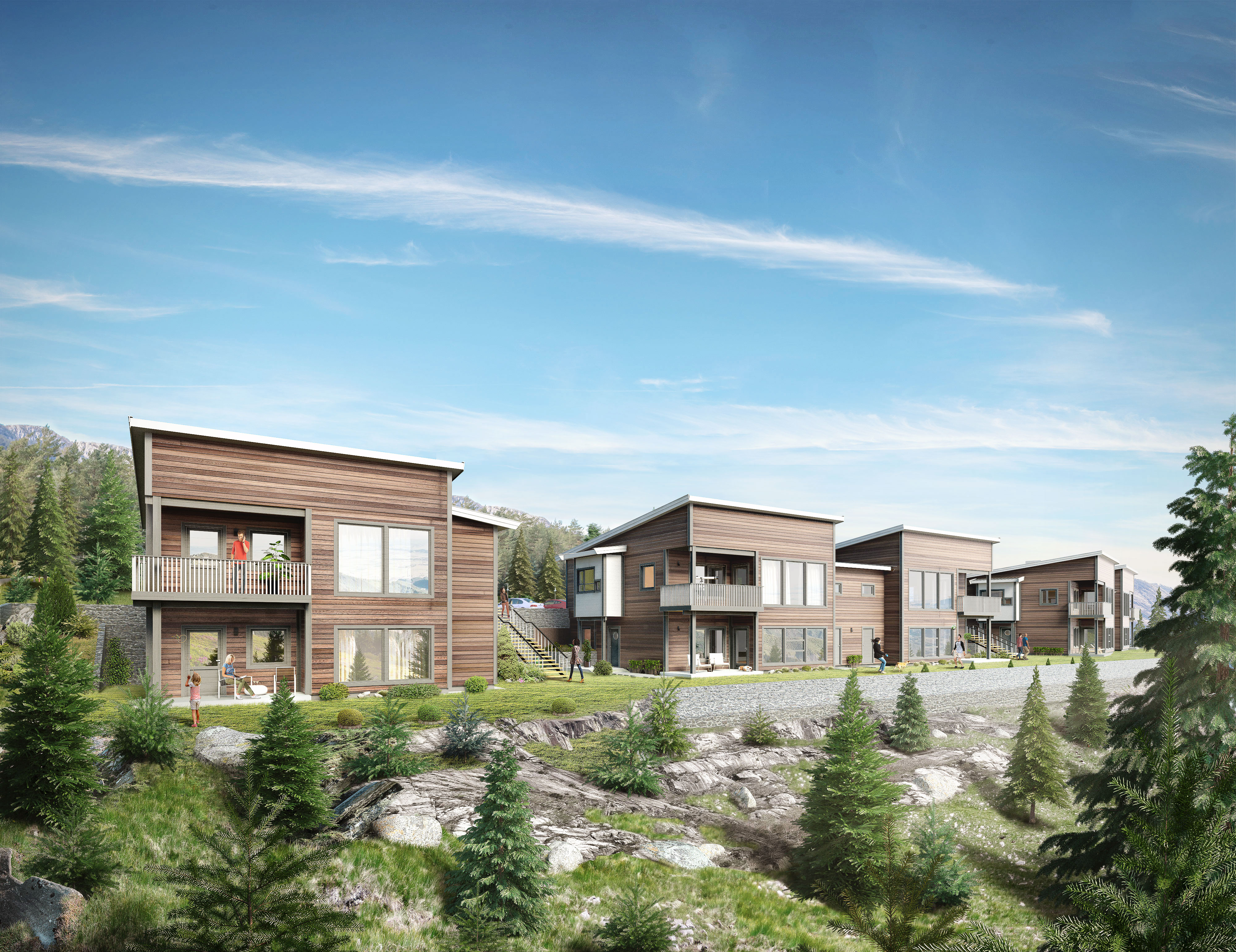 En kunstnerfremstilling av en boligbebyggelse i fjellet til salgs ved Hedalm Anebyhus i 2017.