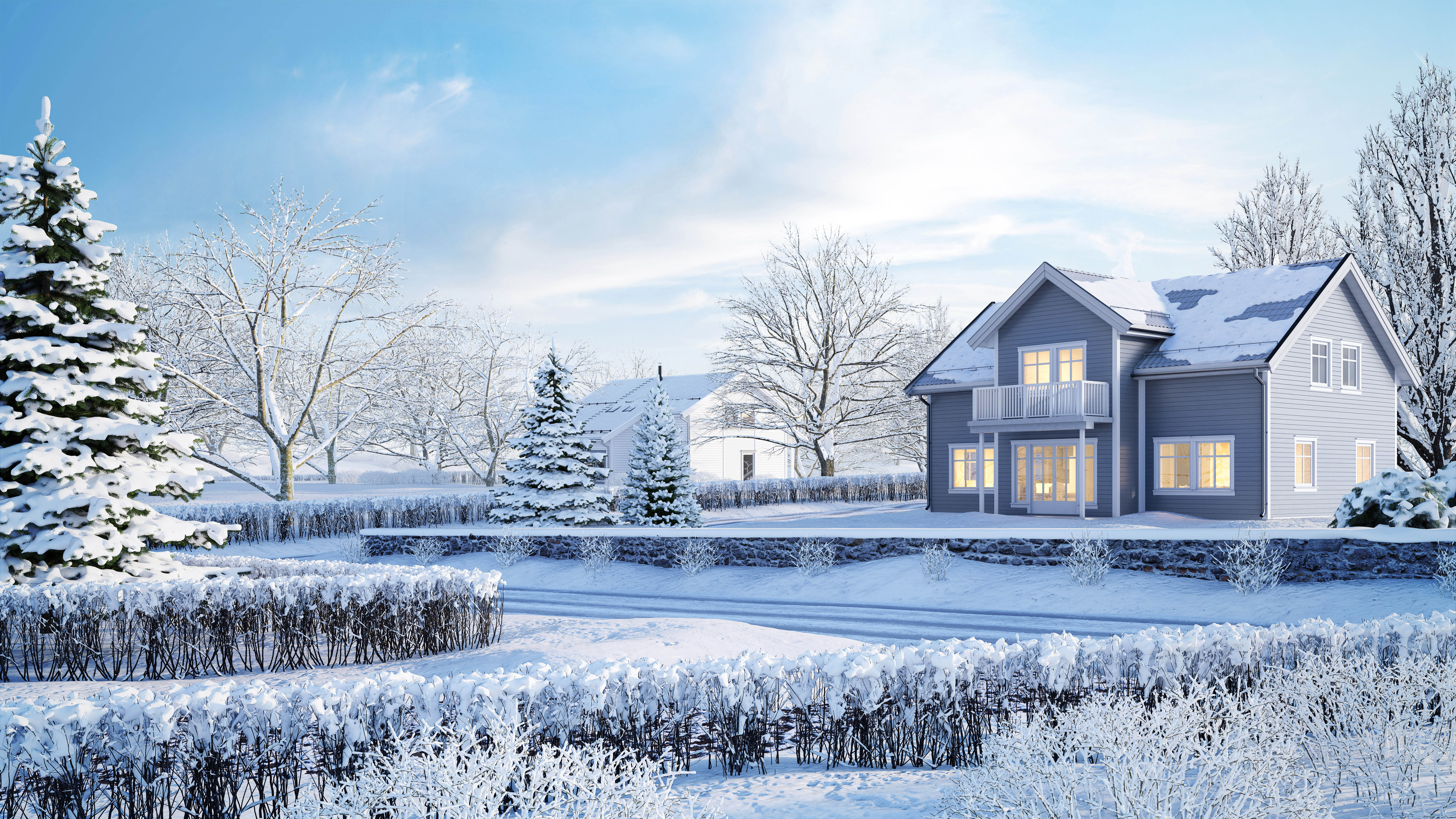 En visuell representasjon av et snødekt hus for salg i 2017.