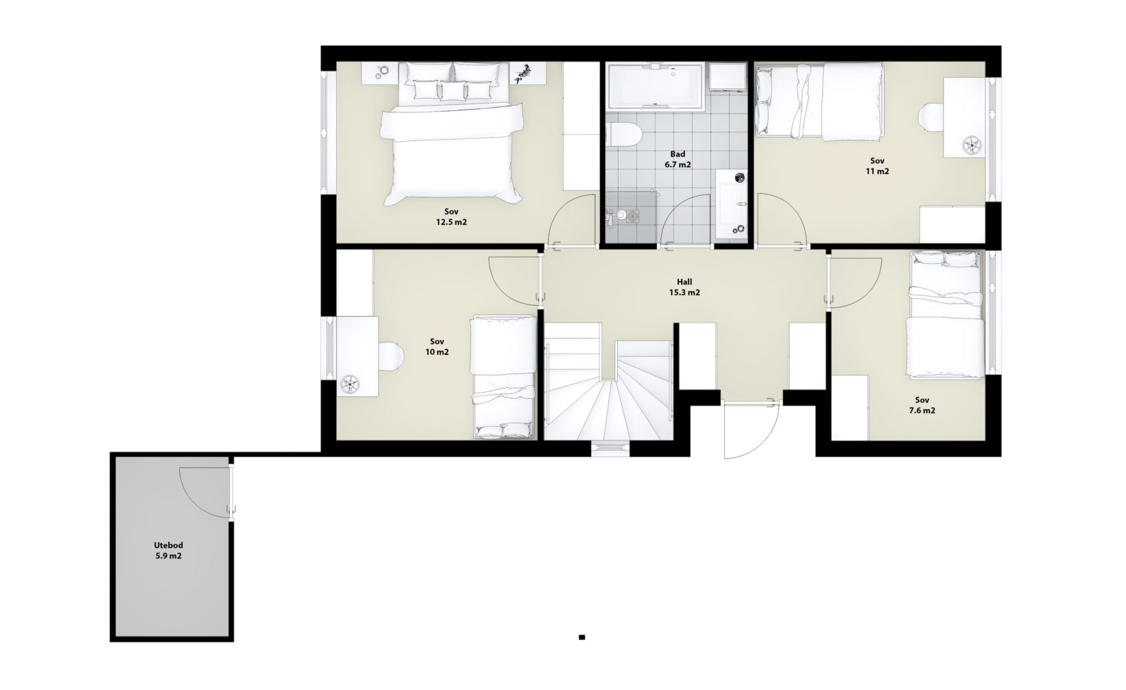 En visuell planløsning av en toroms leilighet til salgs, designet av Klient: DNB Eiendom / Papaya i 2017.