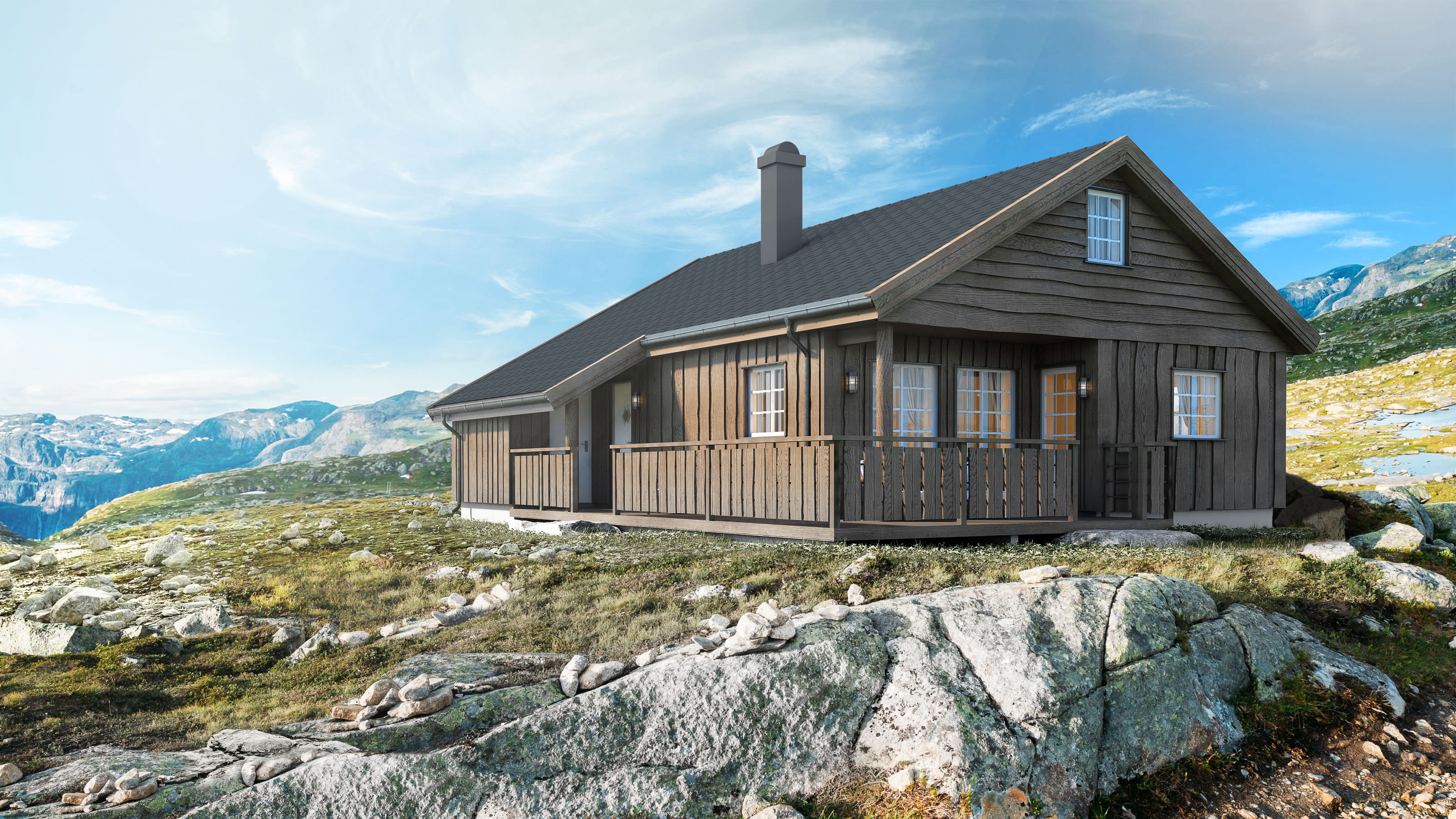 Visualisering for salg: en fjellhytte.