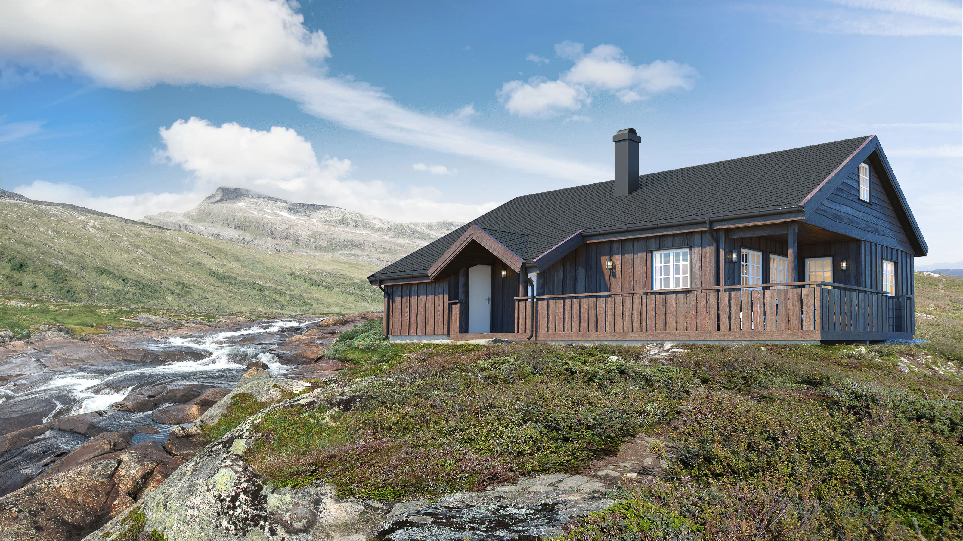 en fjellhyttevisualisering til salgs av FH Gruppen i 2017.