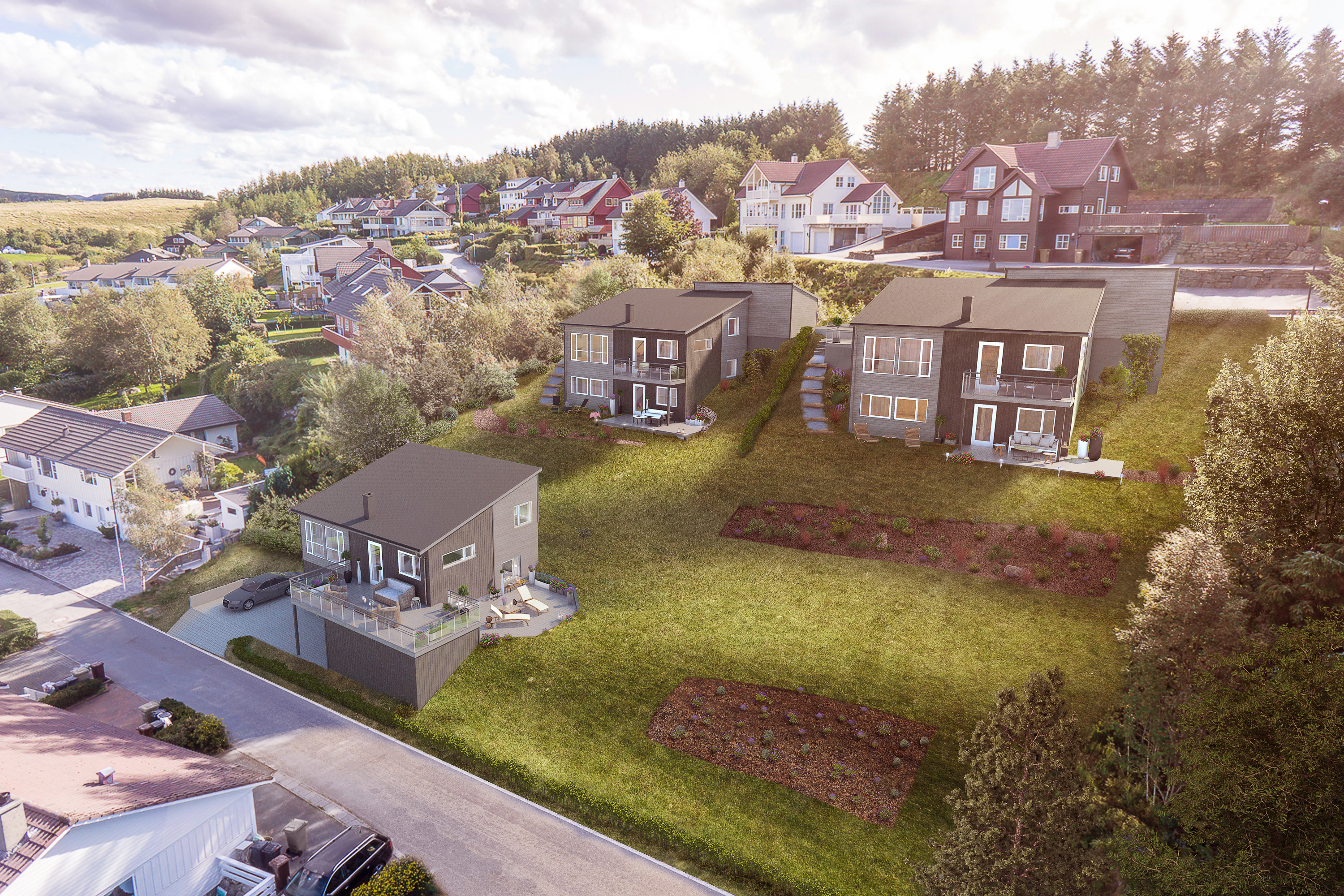 Visualisering for salg av hus i åsside av BoligPartner i 2017.