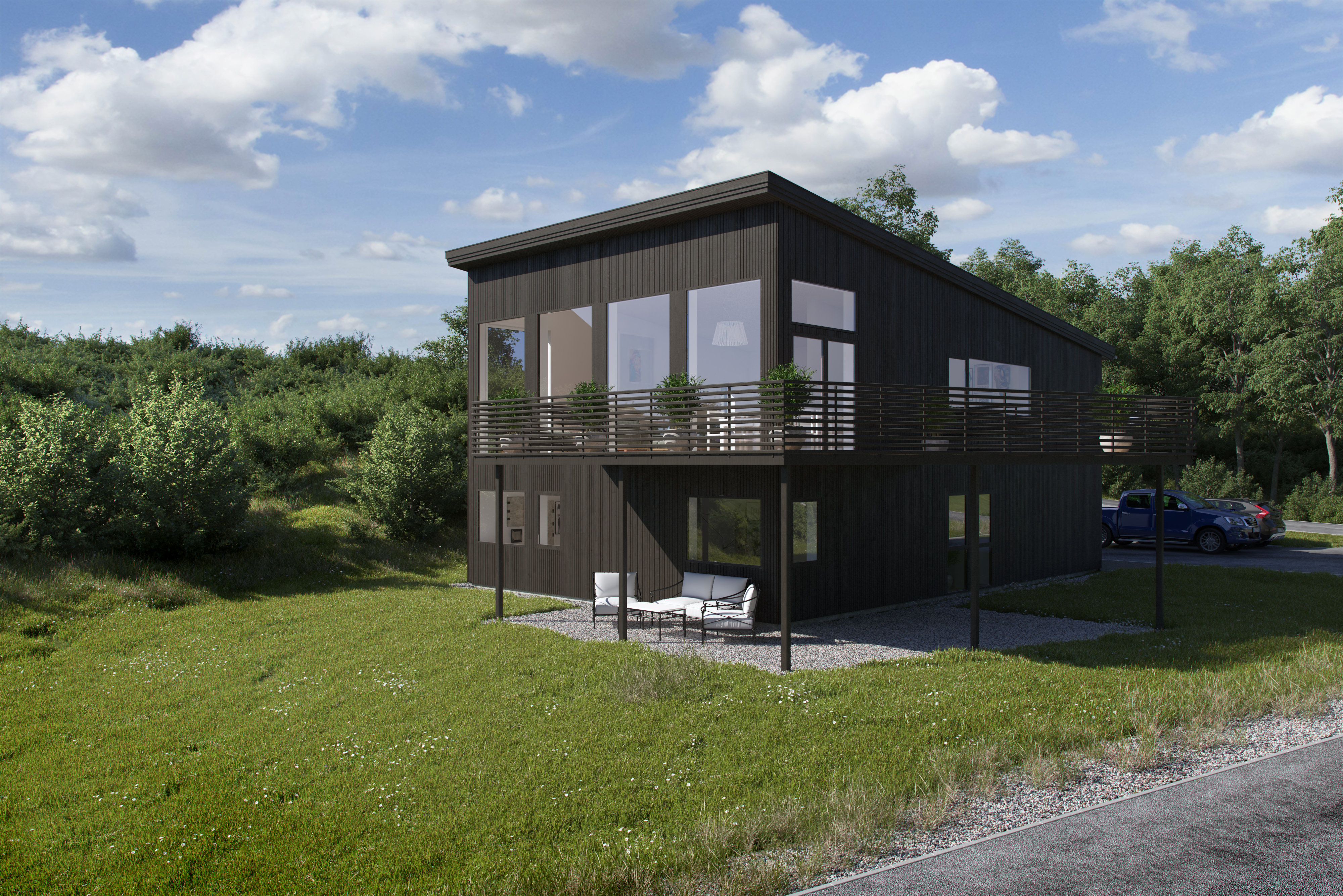 Visualiserer et moderne hus til salgs i 2017, på oppdrag fra Teslo, Bruaas & Kalve.