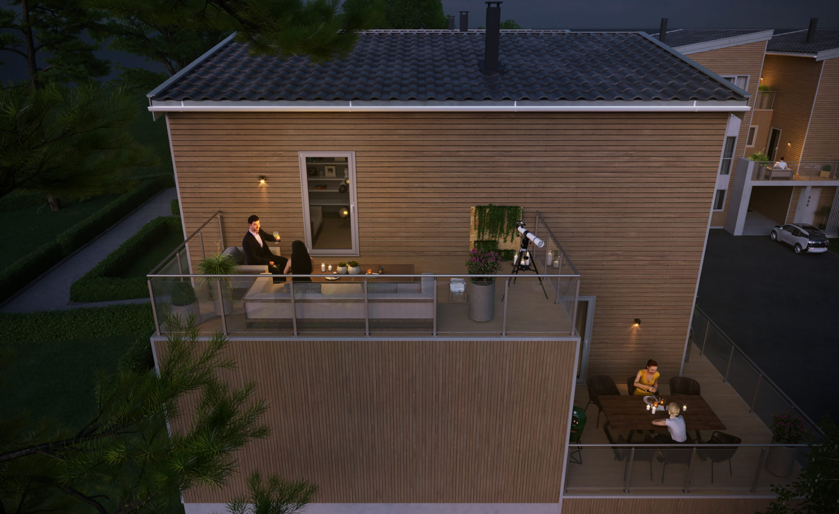 Et hus med balkong til salgs.