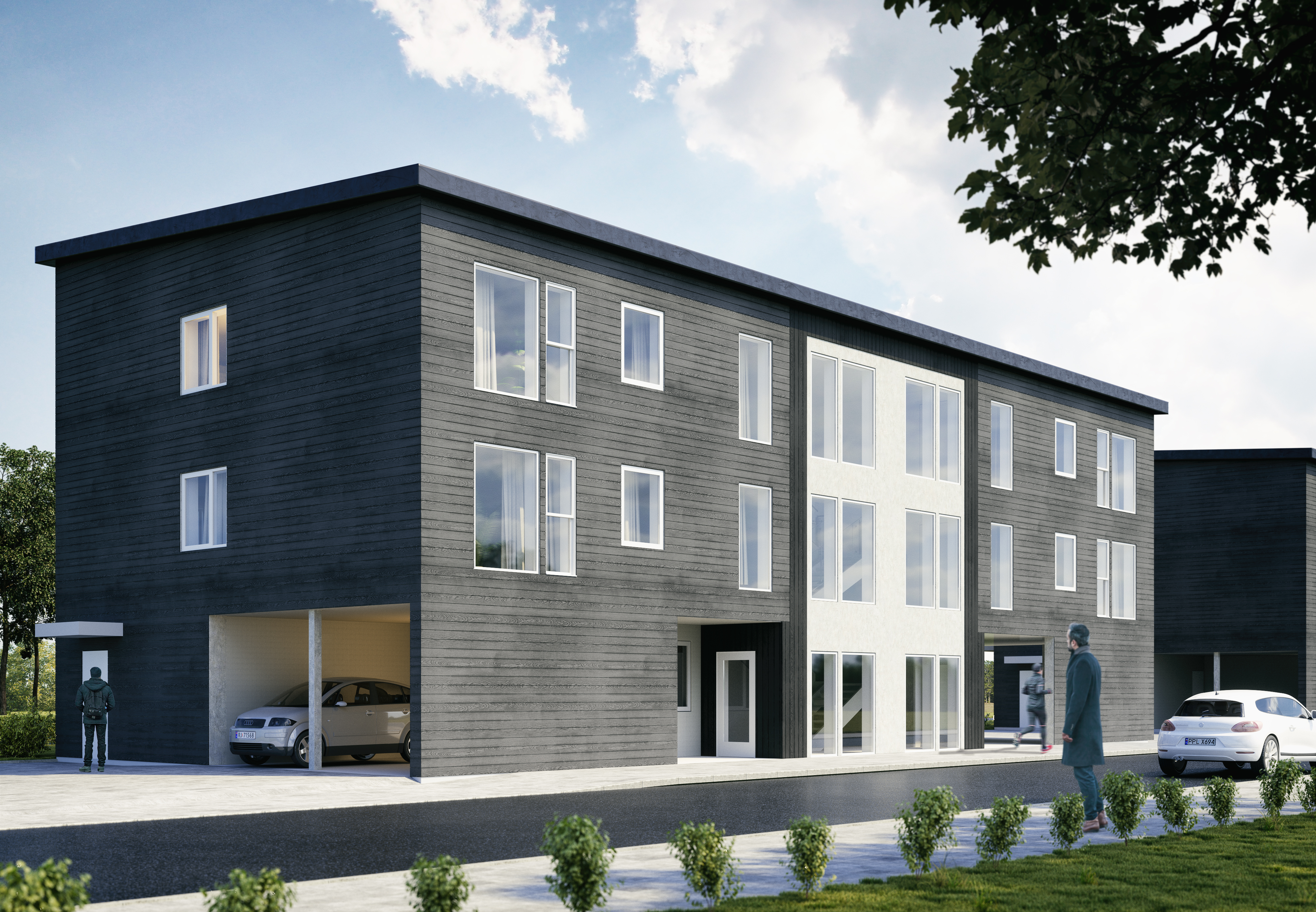 En visuell gjengivelse av en bygård til salgs i 2018, på oppdrag fra BoligPartner.