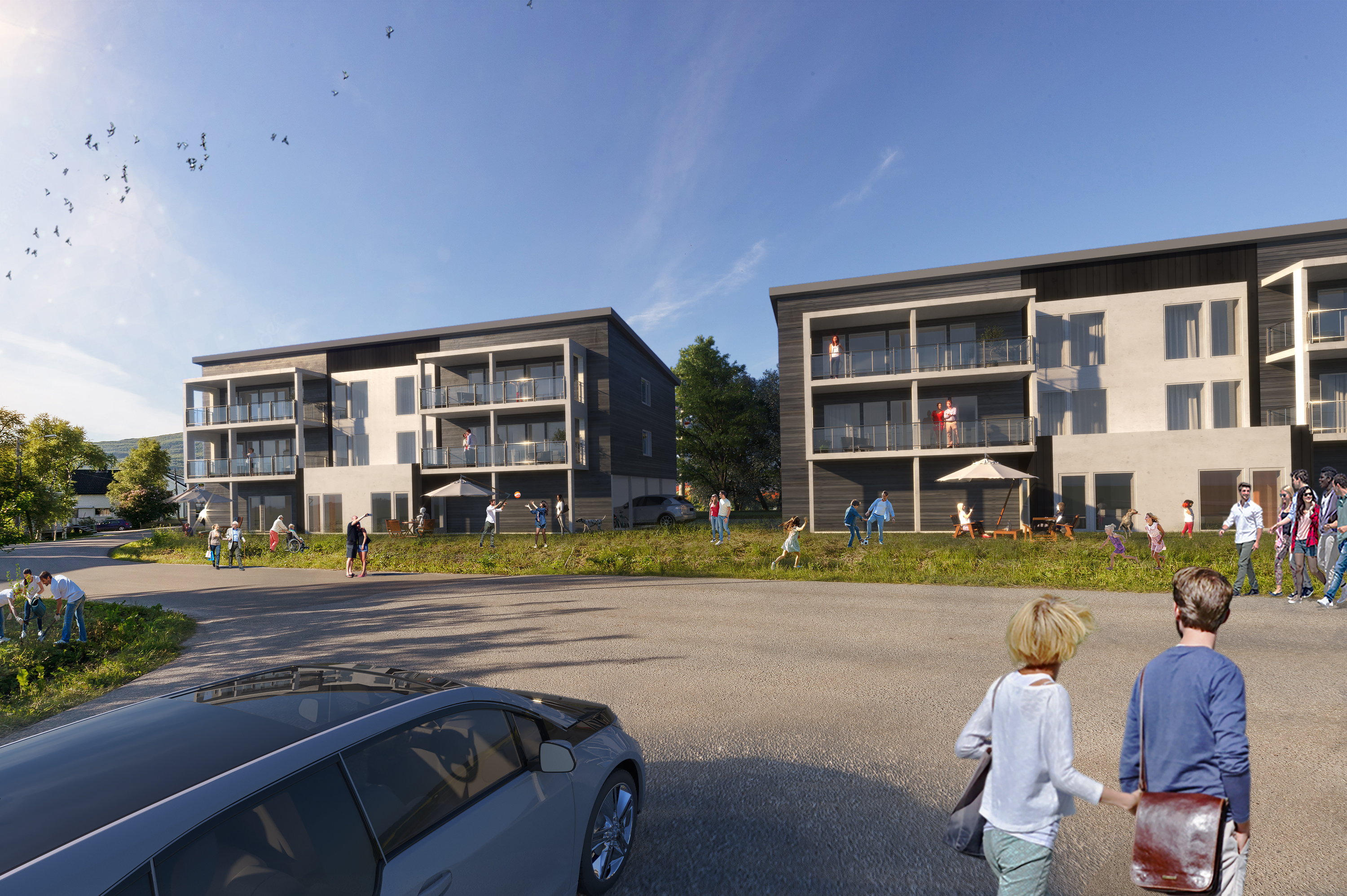 En kunstners gjengivelse av et leilighetskompleks for salg i 2018.