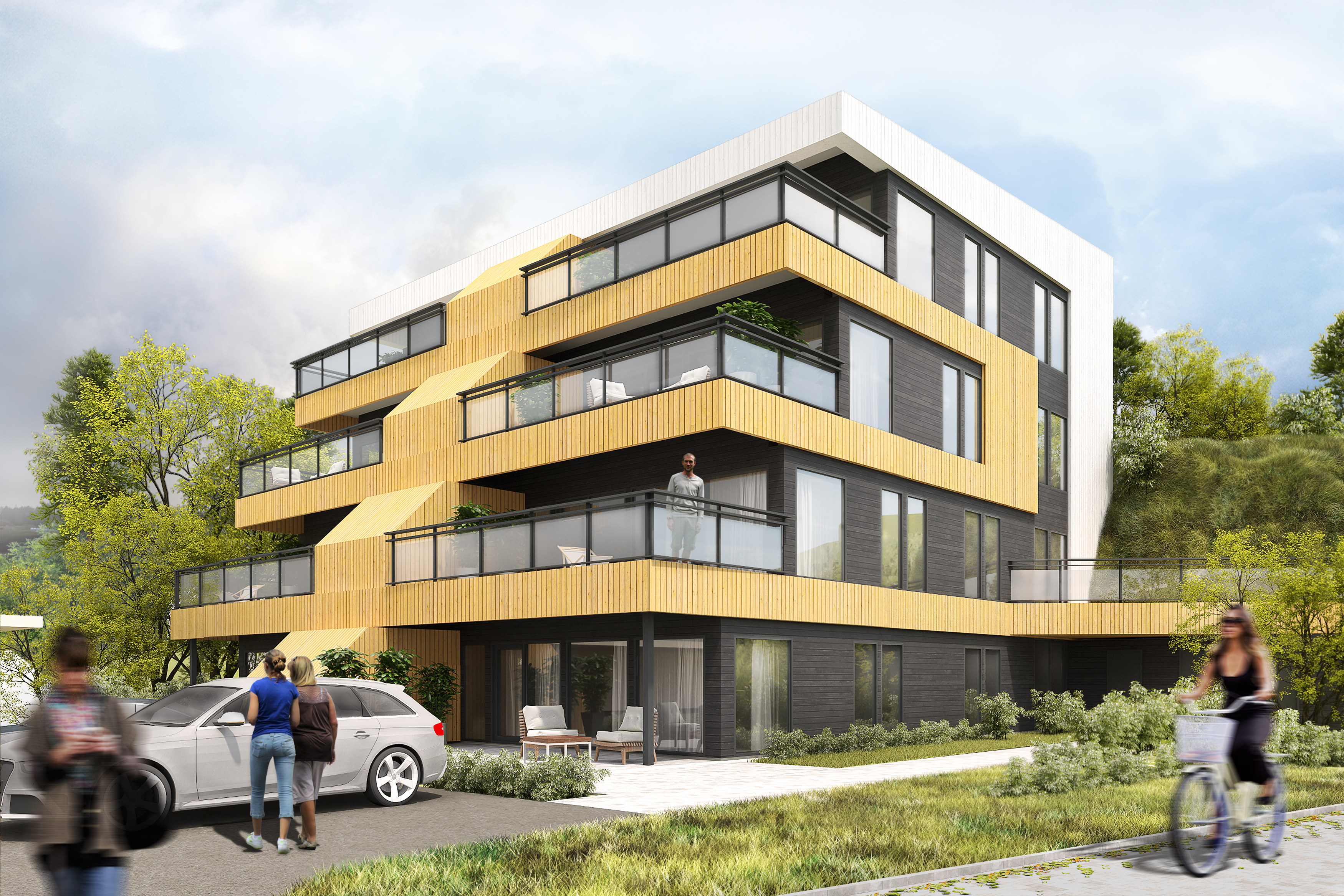 en gjengivelse av en bygård.