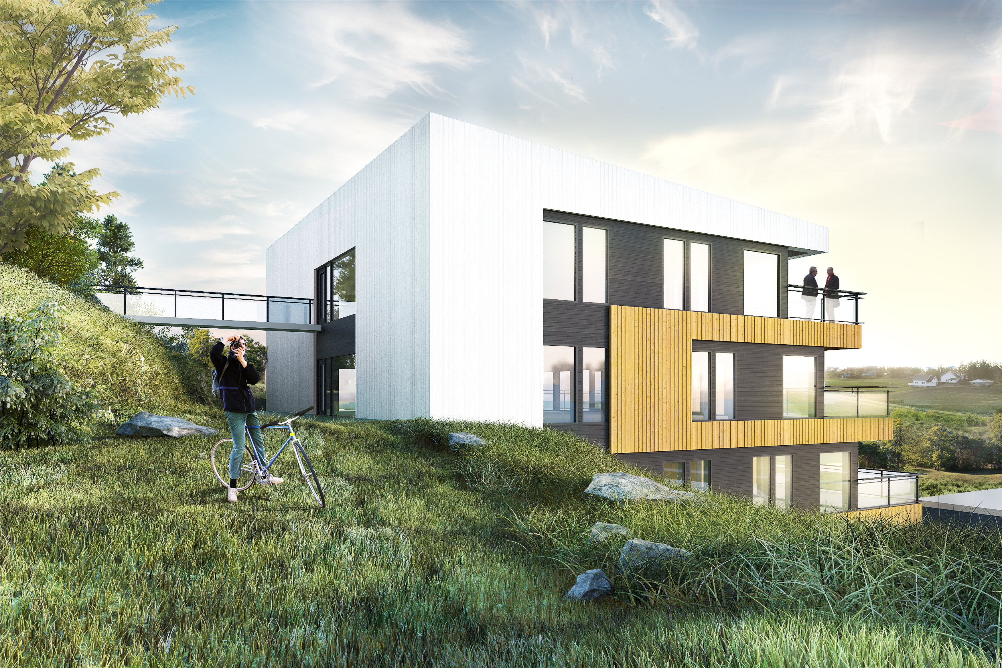en gjengivelse av et hus i en åsside.