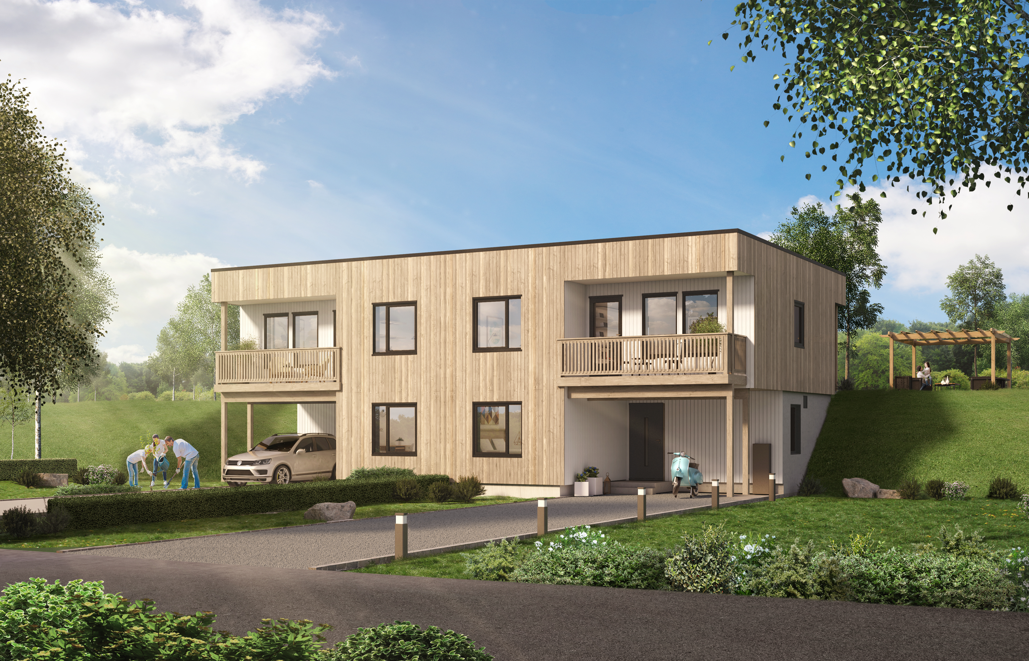 en gjengivelse av et hus i en åsside.