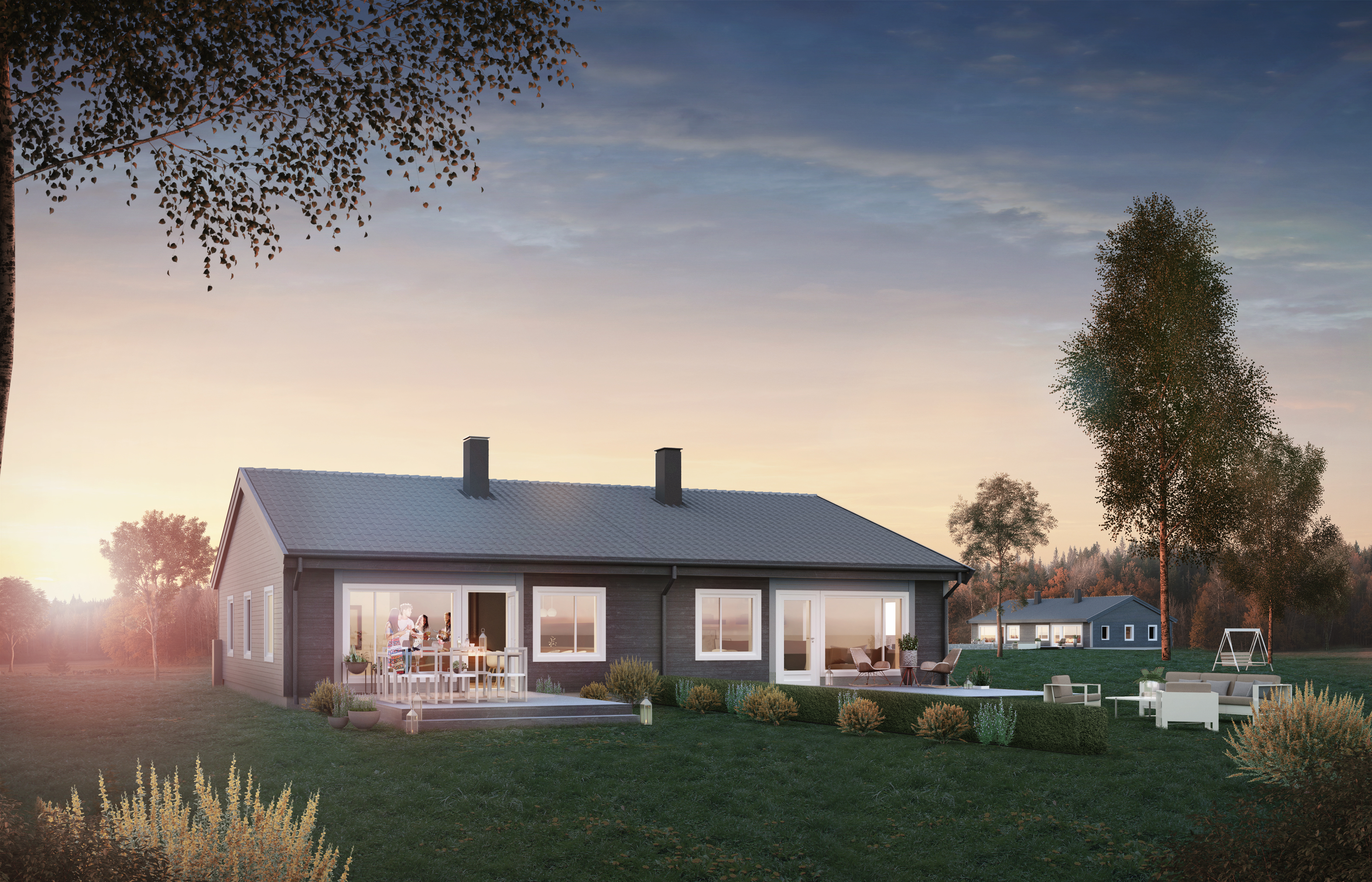 huset ligger midt i et jorde.