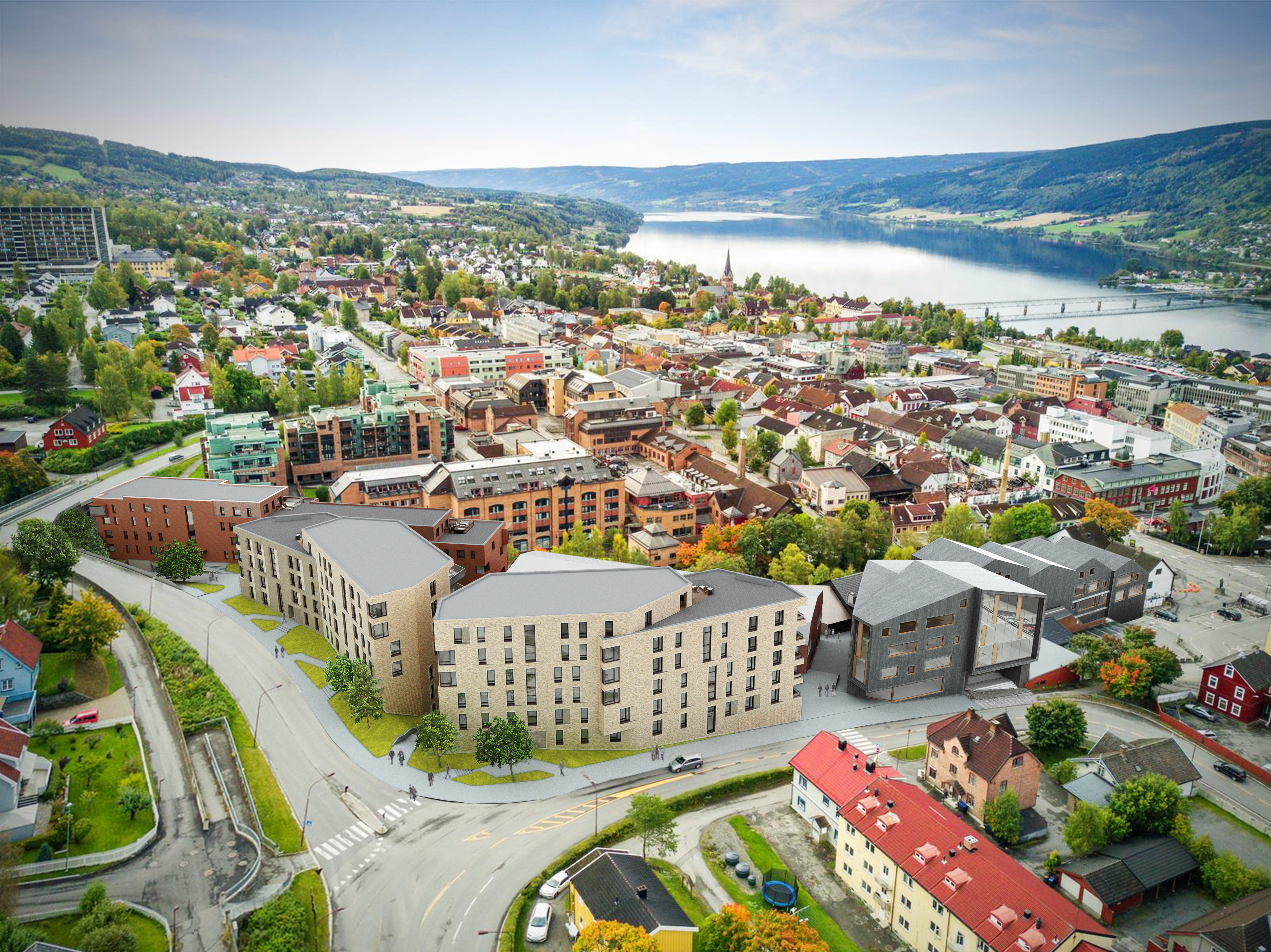 et luftfoto av en by i norge.