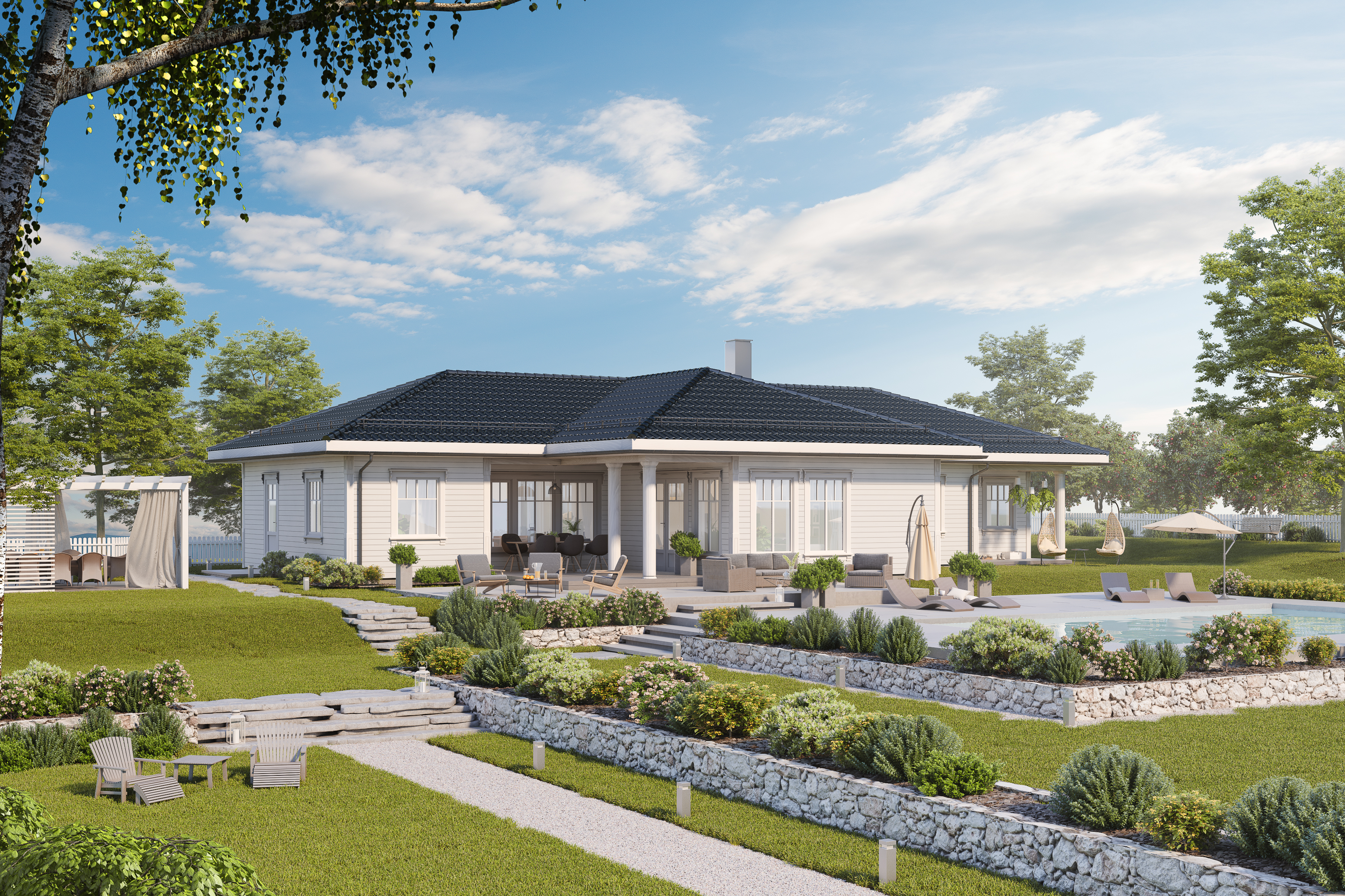 en 3d-gjengivelse av et hus.