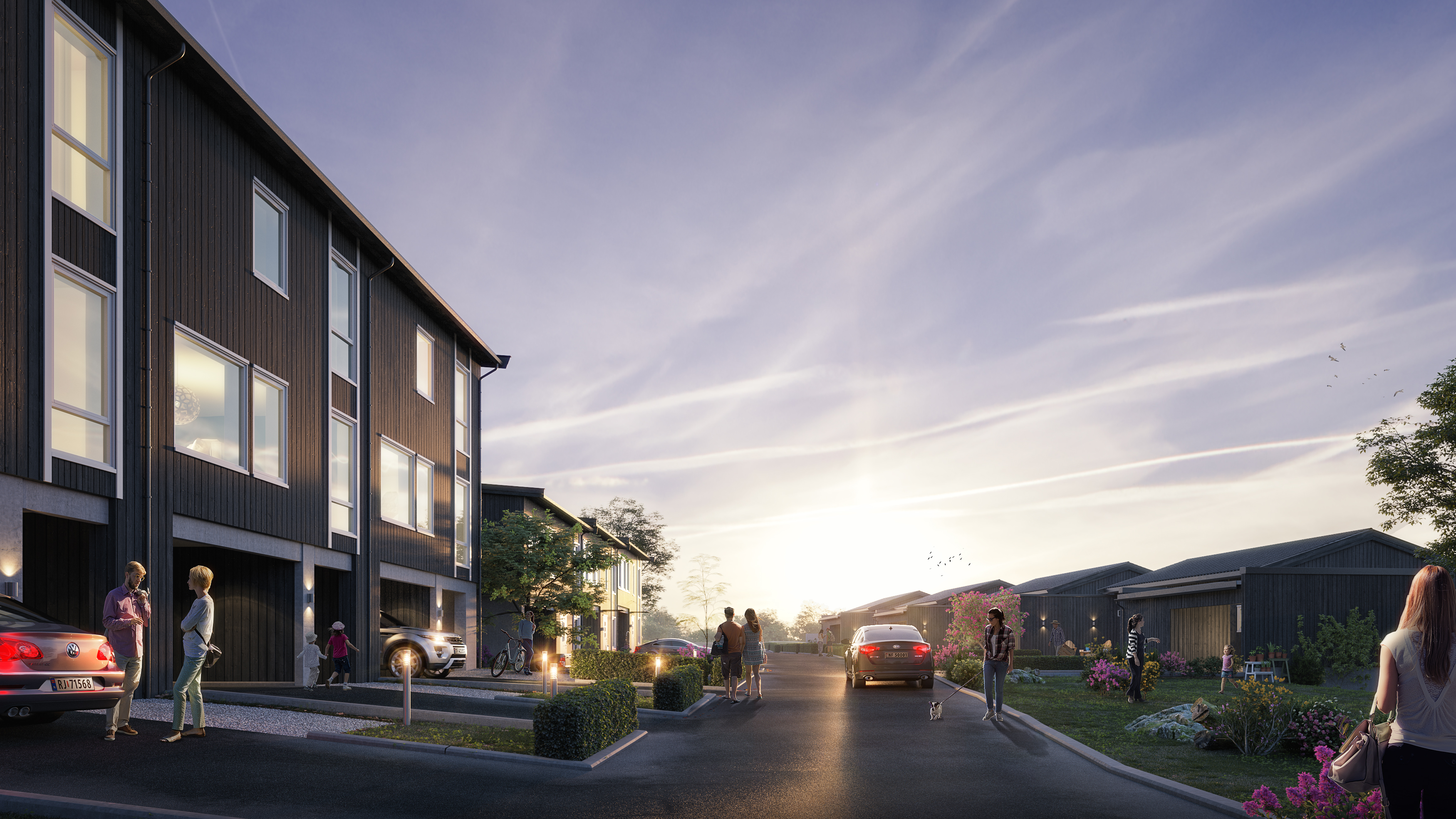 en kunstners gjengivelse av et boligområde.