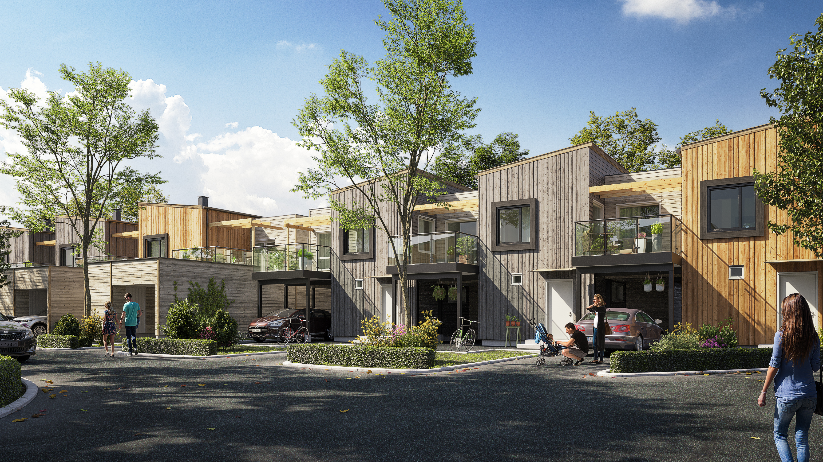 en kunstners gjengivelse av et boligområde.