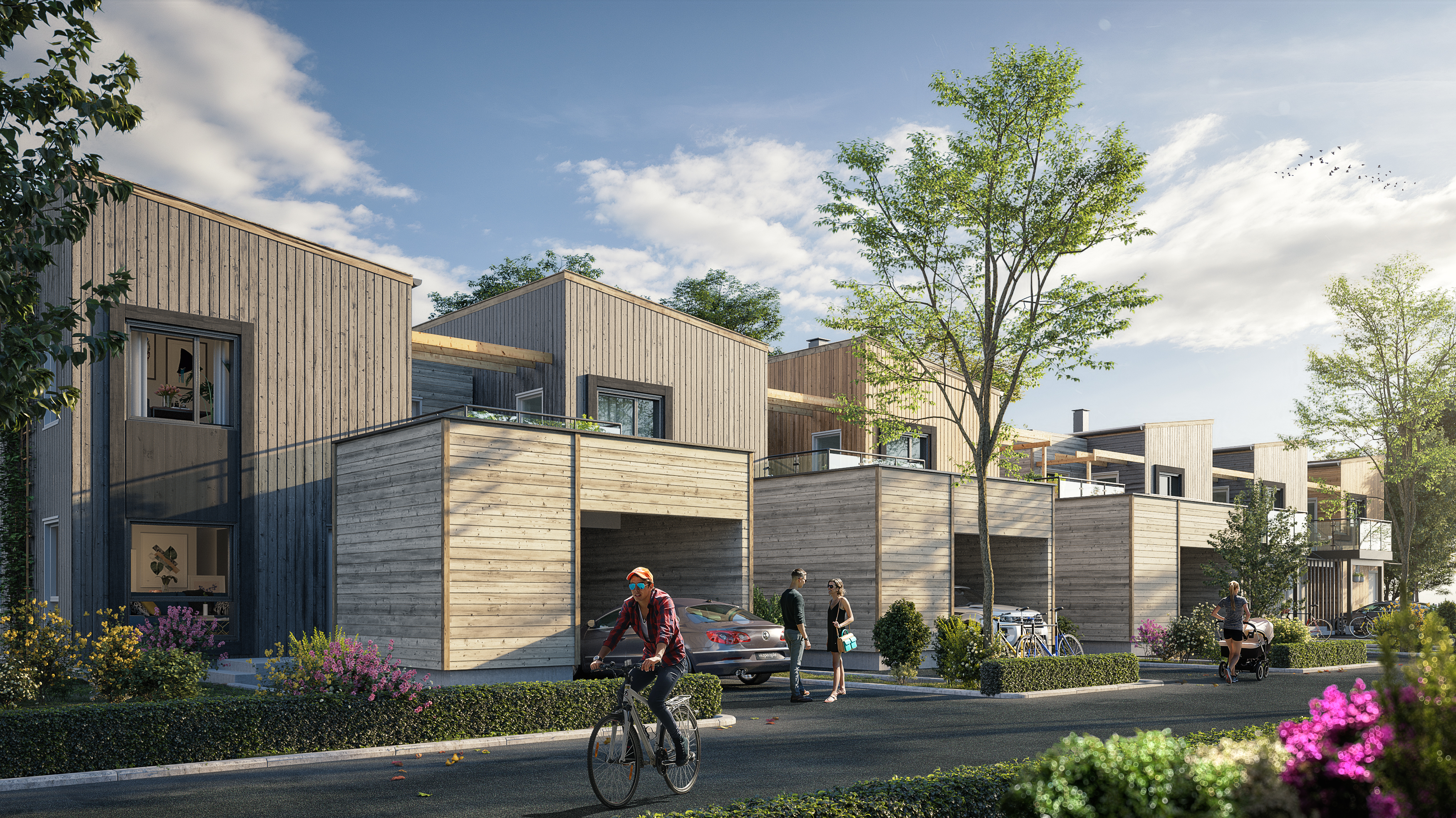 en kunstners gjengivelse av et moderne leilighetskompleks.