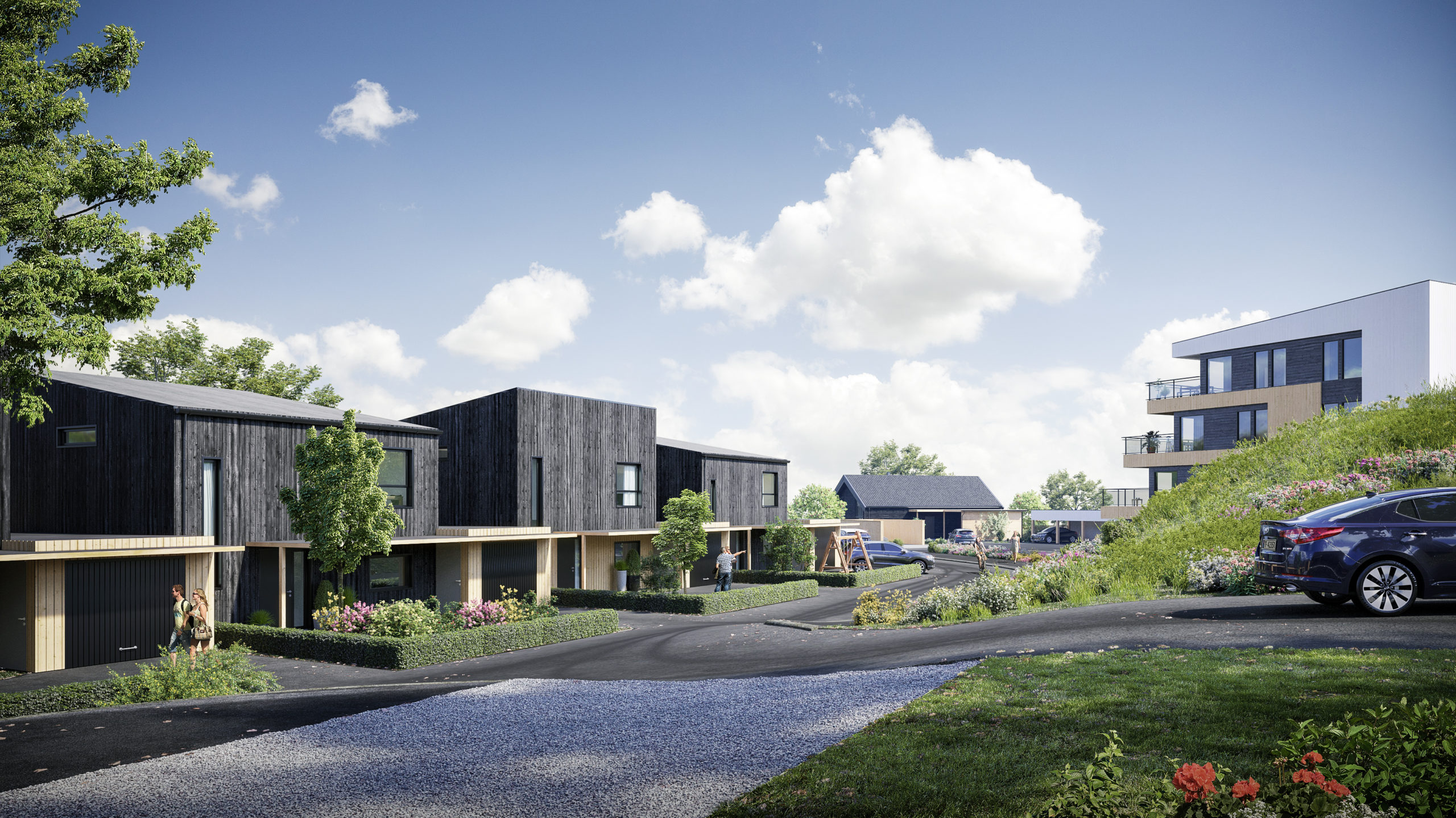 en kunstners gjengivelse av et boligområde.