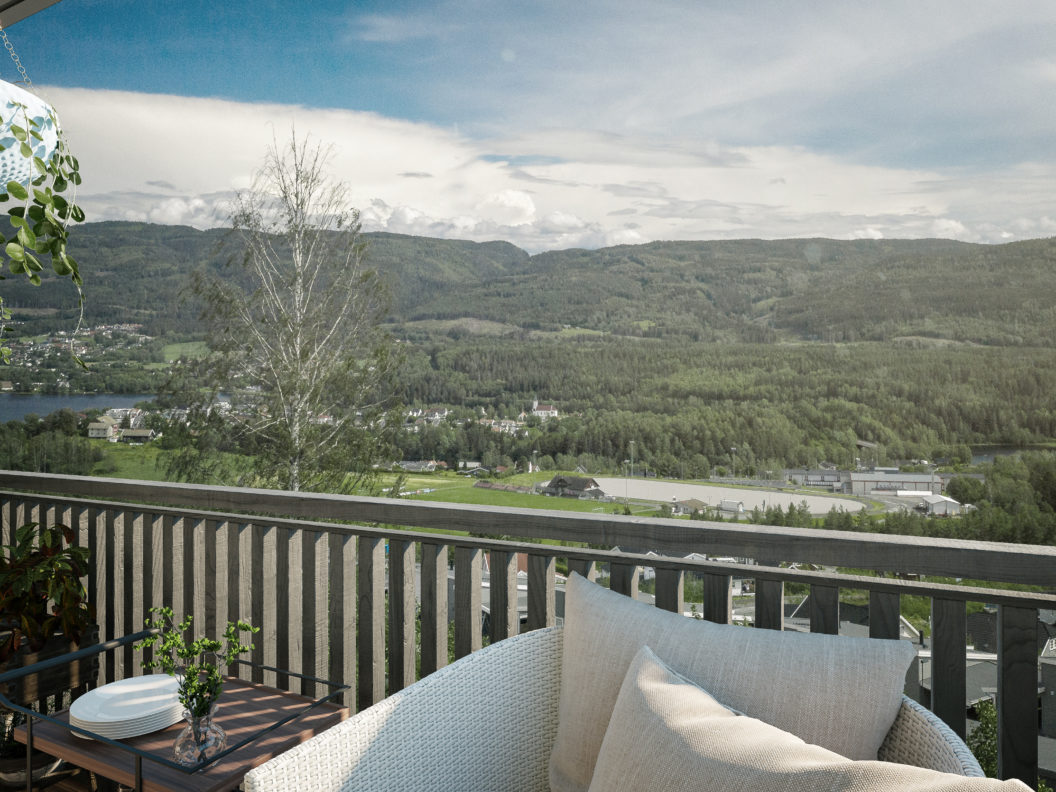 en balkong med utsikt over fjellene.