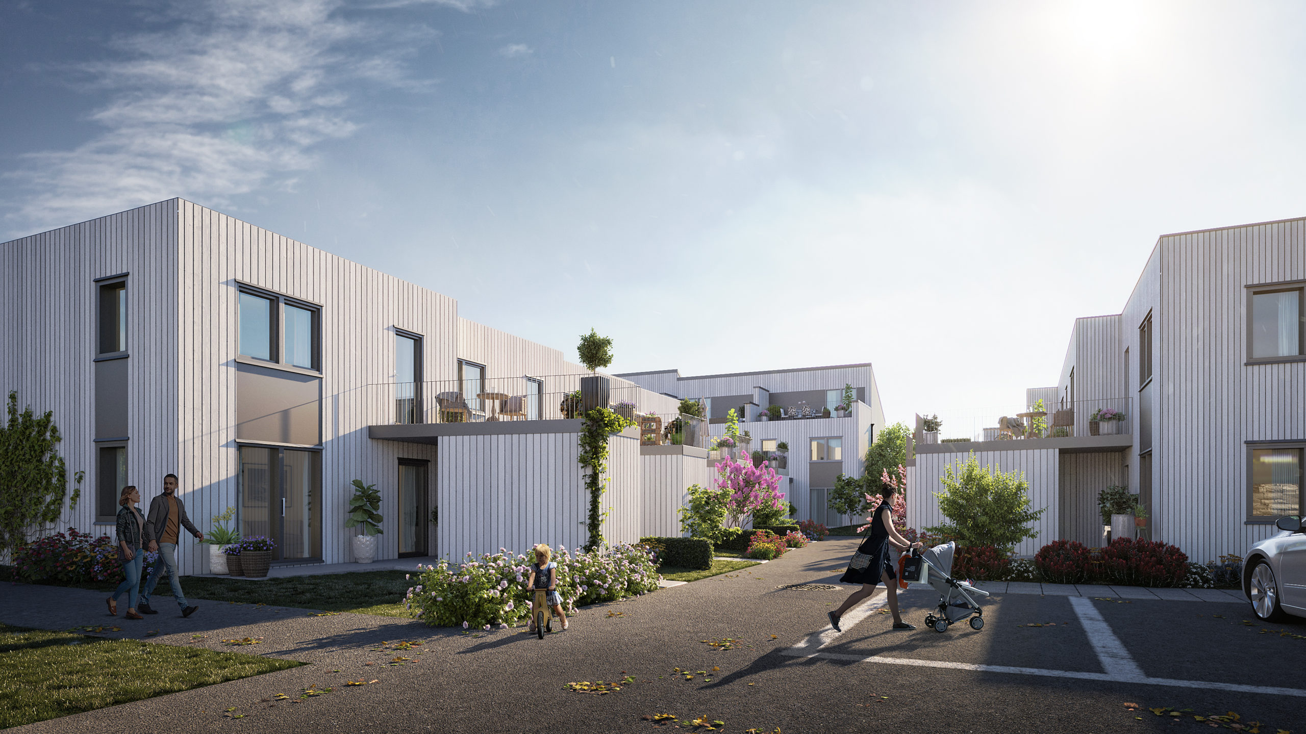 en kunstners gjengivelse av et boligområde.