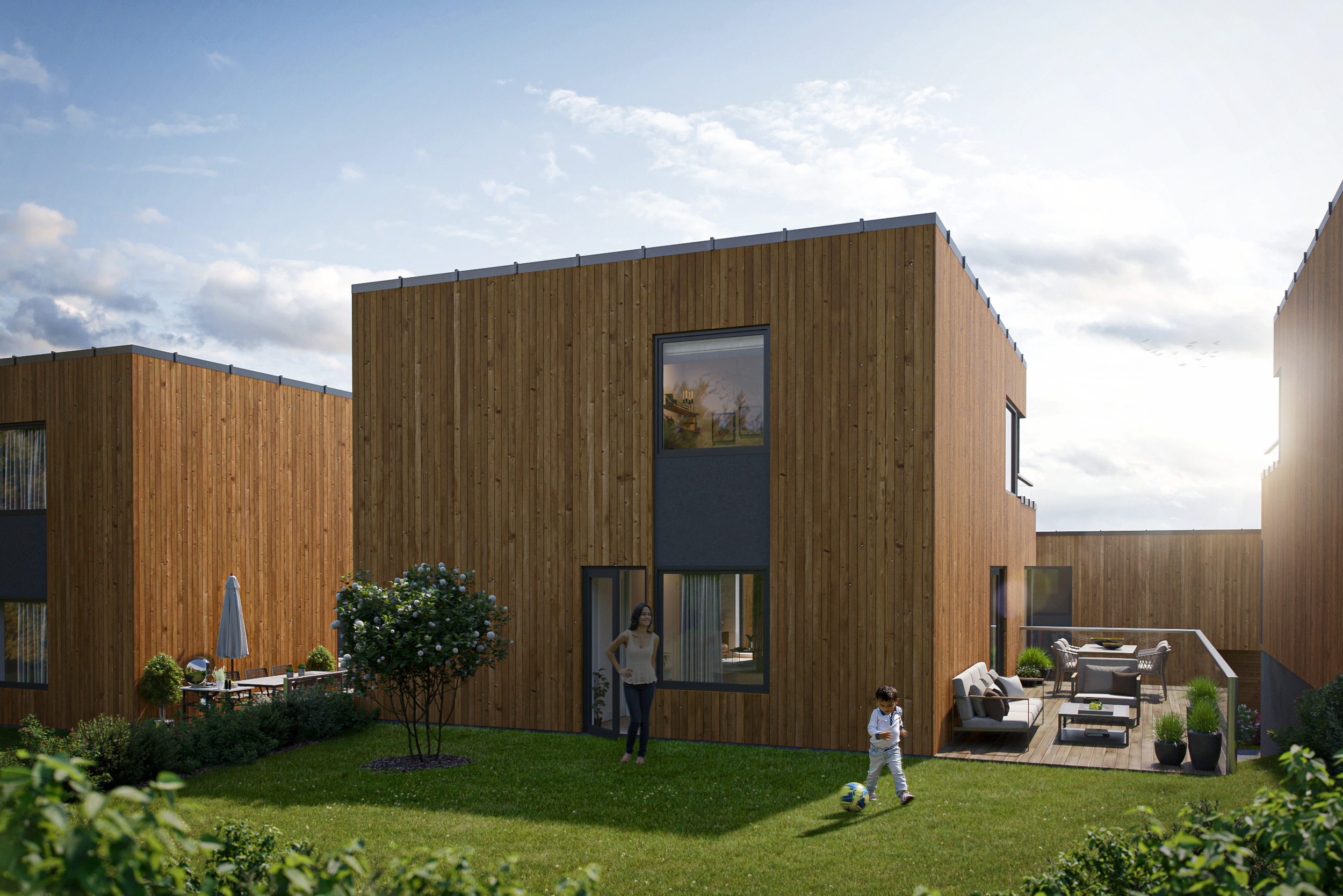 en gjengivelse av et moderne hus.