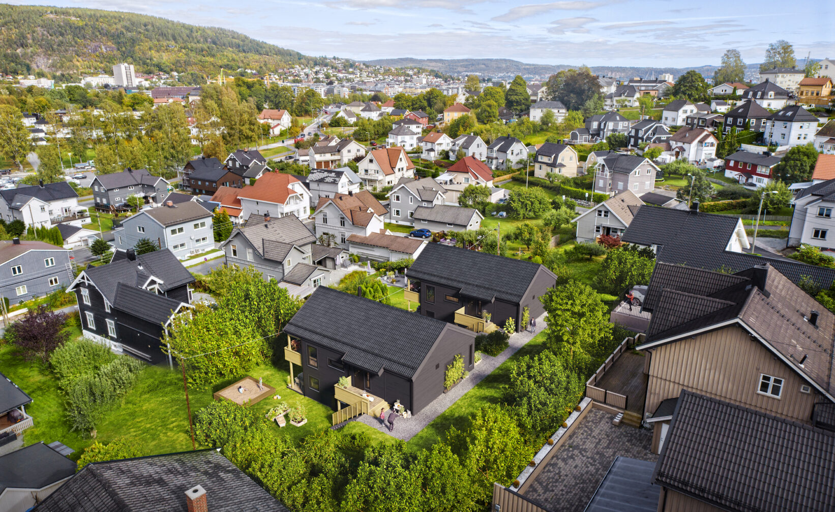 et flyfoto av et boligområde i norge.