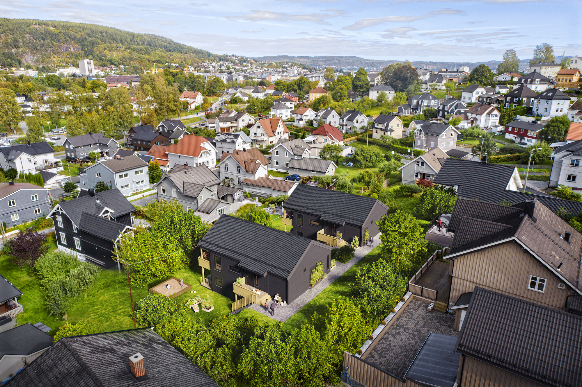 et flyfoto av et boligområde i norge.
