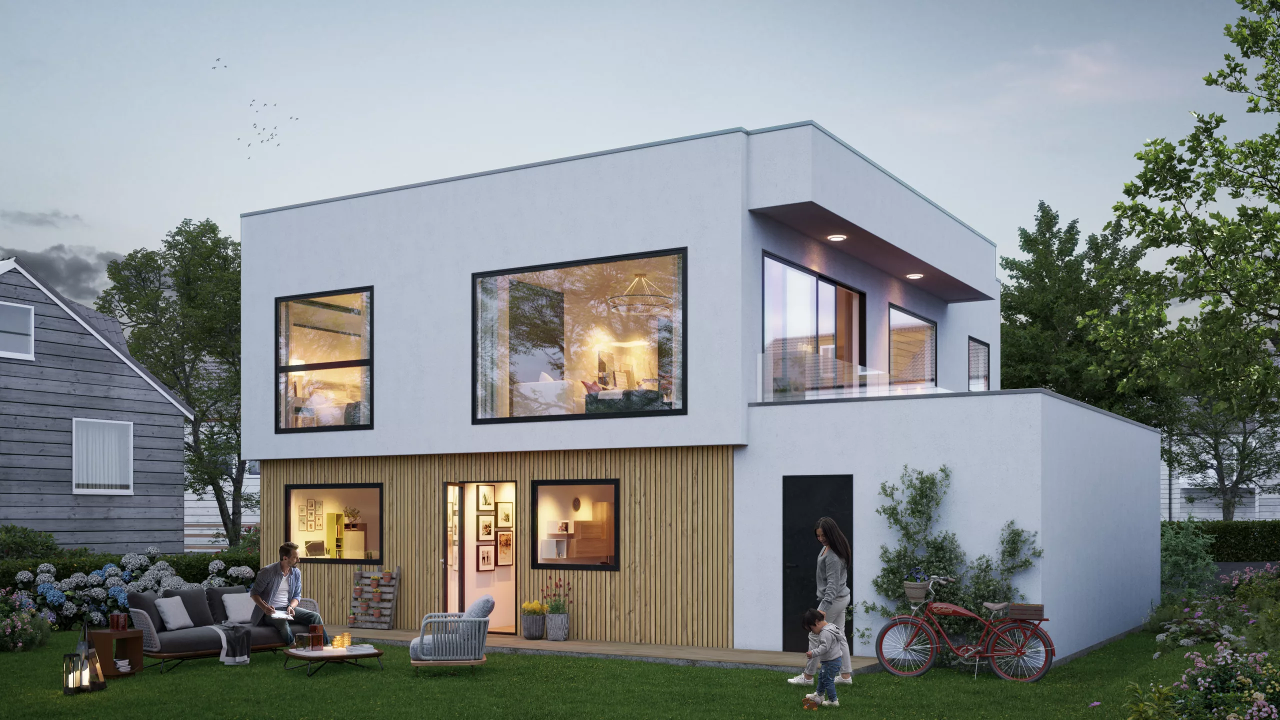 3D-eksteriør av norsk hus