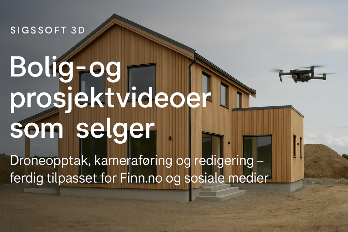 Moderne norsk bolig i tre med droneopptak – Sigssoft 3D bolig- og prosjektvideo